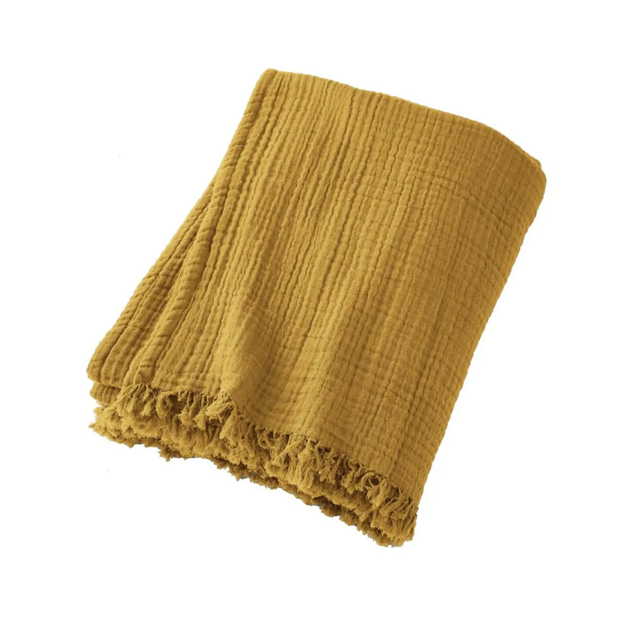Plaid Et Jeté|Couvre-Lit Et Édredon|EMINZA Plaid gaze de coton (180 x 220 cm) Gaïa Jaune safran