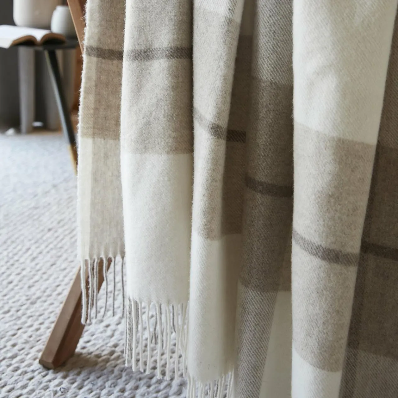 Plaid Et Jeté|Couvre-Lit Et Édredon|L'EFFET PAPILLON Plaid laine naturelle (140 x 200 cm) Marius Beige