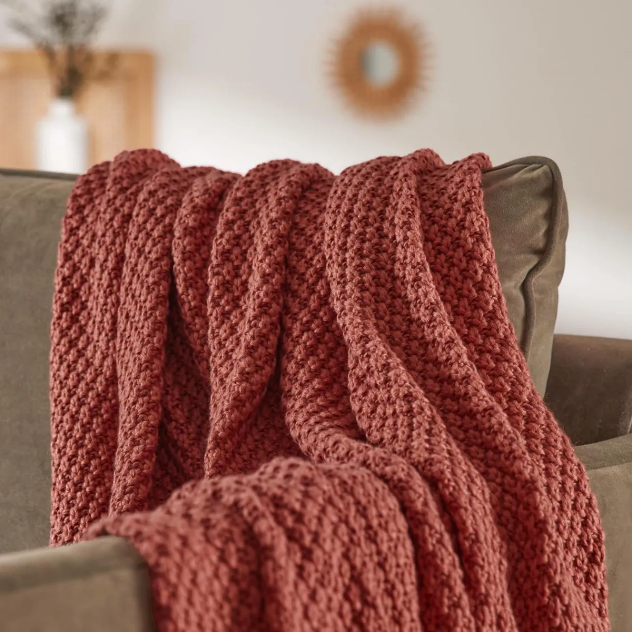 Plaid Et Jeté|EMINZA Plaid tricot (125 x 150 cm) Tessa Terracotta