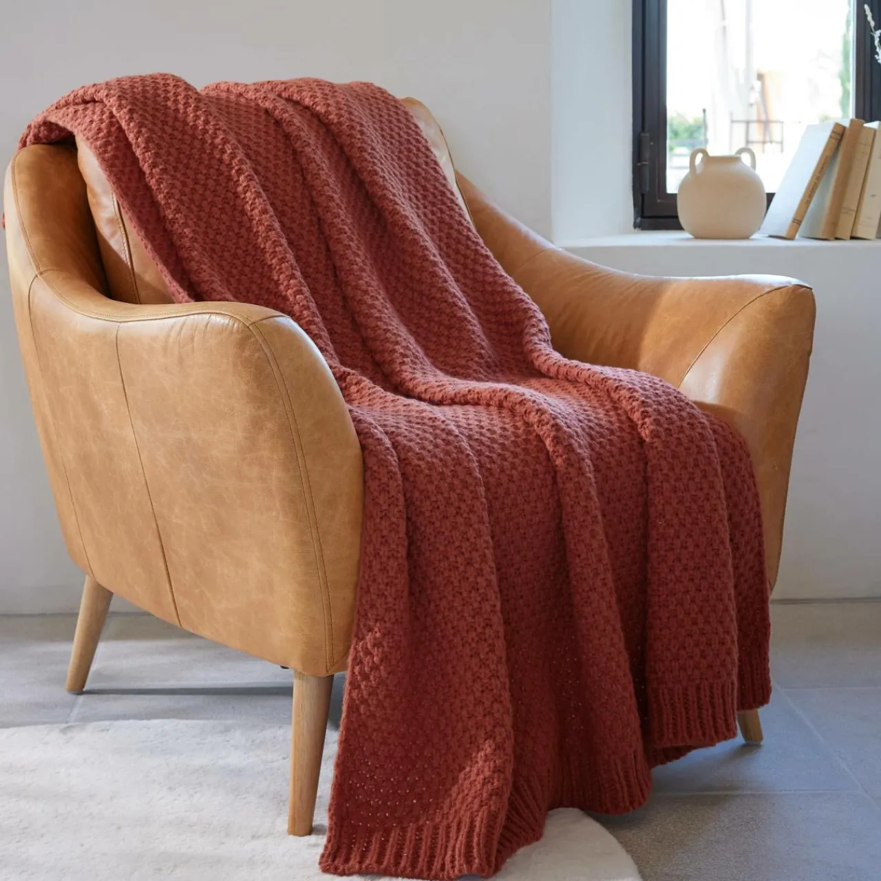 Plaid Et Jeté|EMINZA Plaid tricot (125 x 150 cm) Tessa Terracotta