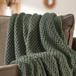 Plaid Et Jeté|EMINZA Plaid tricot (125 x 150 cm) Tessa Vert kaki