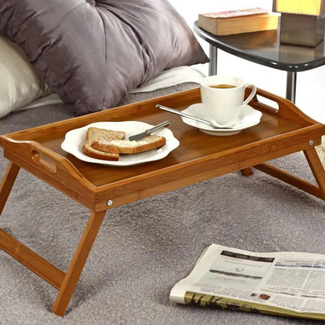 Objet Déco|ATMOSPHERA Plateau de Petit Dejeuner (50 x H23 cm) Bambou Marron