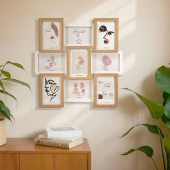 Toile, Cadre, Déco Murale|EMINZA Pêle-mêle mural 9 photos bois (H45 cm) Zola Beige