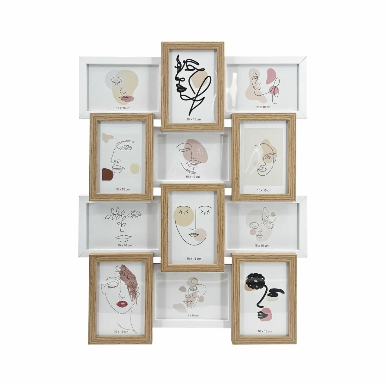 Toile, Cadre, Déco Murale|EMINZA Pêle-mêle mural 12 photos bois (H59 cm) Zola Beige