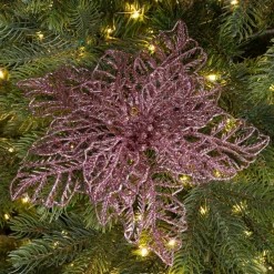 Décoration De Sapin|KAEMINGK Poinsettia de Noël paillettes sur clip (D23 cm) Rose poudré