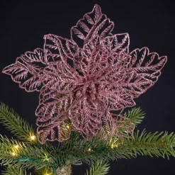 Décoration De Sapin|KAEMINGK Poinsettia de Noël paillettes sur clip (D23 cm) Rose poudré