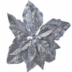 Décoration De Sapin|KAEMINGK Poinsettia de Noël pailletées sur clip (D23 cm) Argent