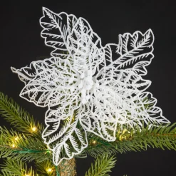 Décoration De Sapin|KAEMINGK Poinsettia de Noël paillettes sur clip (D23 cm) Blanc