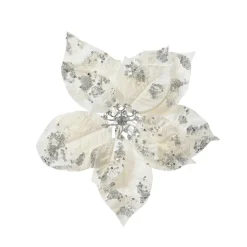 Décoration De Sapin|KAEMINGK Poinsettia de Noël sur clip (D25 cm) Velours scintillant Blanc