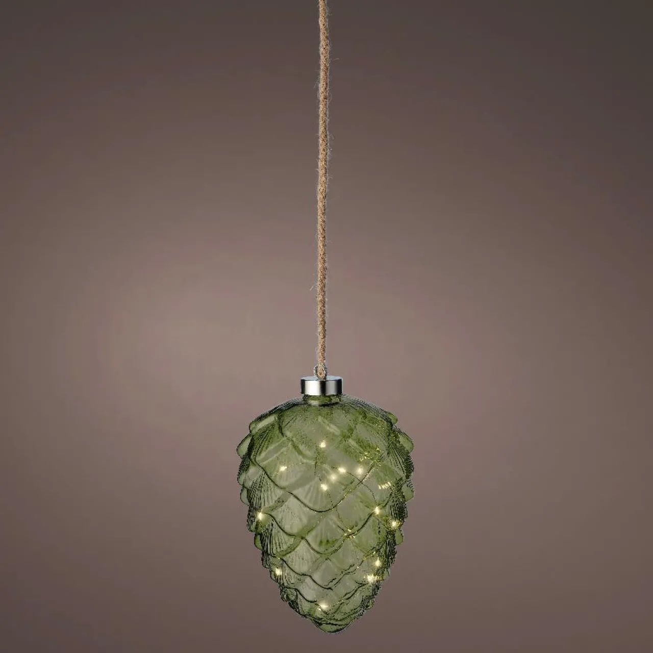 Déco Et Objet De Noël|Déco Et Objet Lumineux|KAEMINGK Pomme de pin lumineuse en verre à piles 15 LED (H21 cm) Vintage Thé /blanc chaud Vert