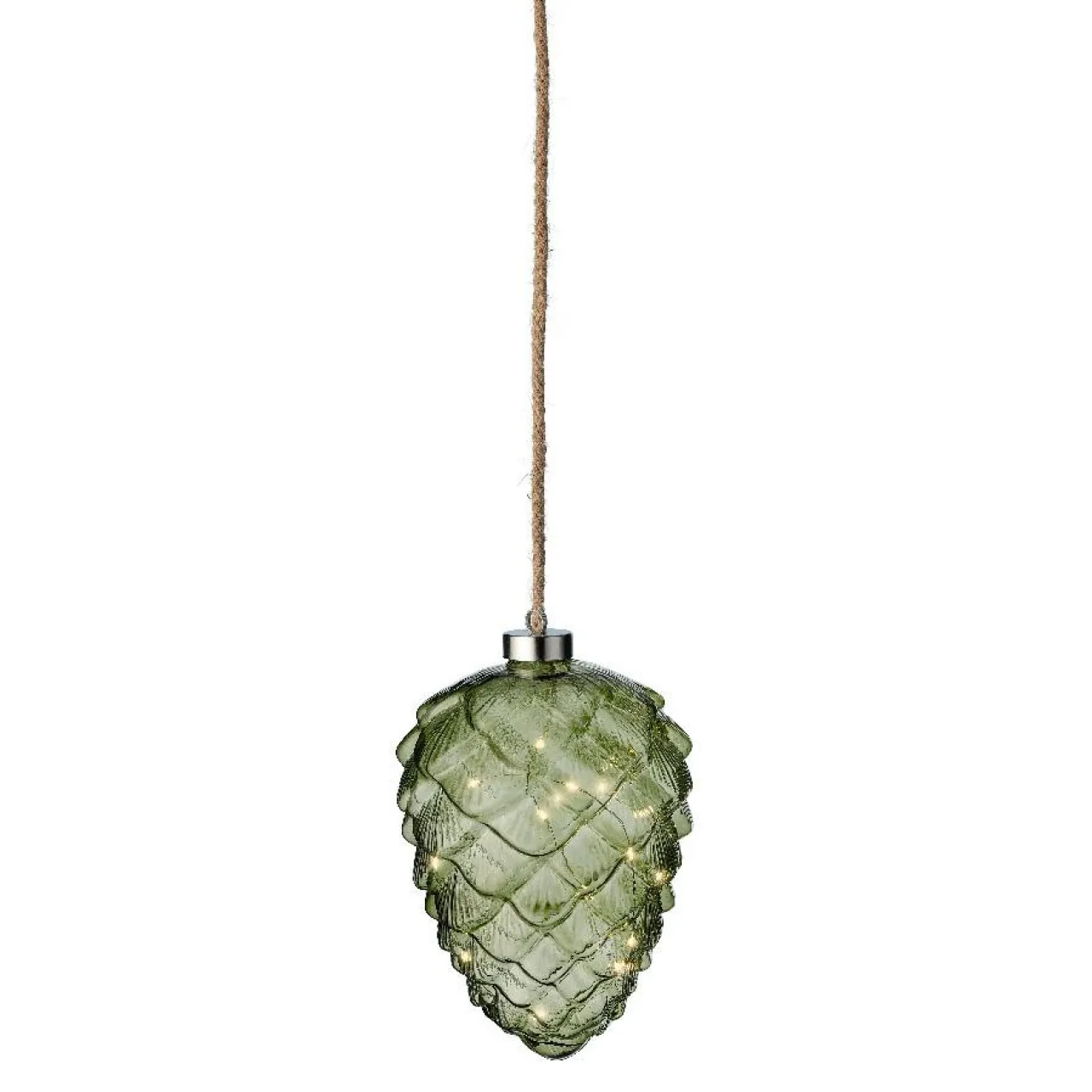 Déco Et Objet De Noël|Déco Et Objet Lumineux|KAEMINGK Pomme de pin lumineuse en verre à piles 15 LED (H21 cm) Vintage Thé /blanc chaud Vert