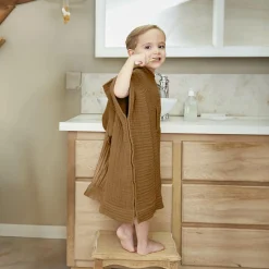 Coussin Et Plaid Enfant|Coussin Et Plaid Enfant|EMINZA Poncho de bain enfant gaze de coton 2/5 ans Gaïa Camel