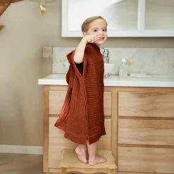 Coussin Et Plaid Enfant|Coussin Et Plaid Enfant|EMINZA Poncho de bain enfant gaze de coton 2/5 ans Gaïa Terracotta