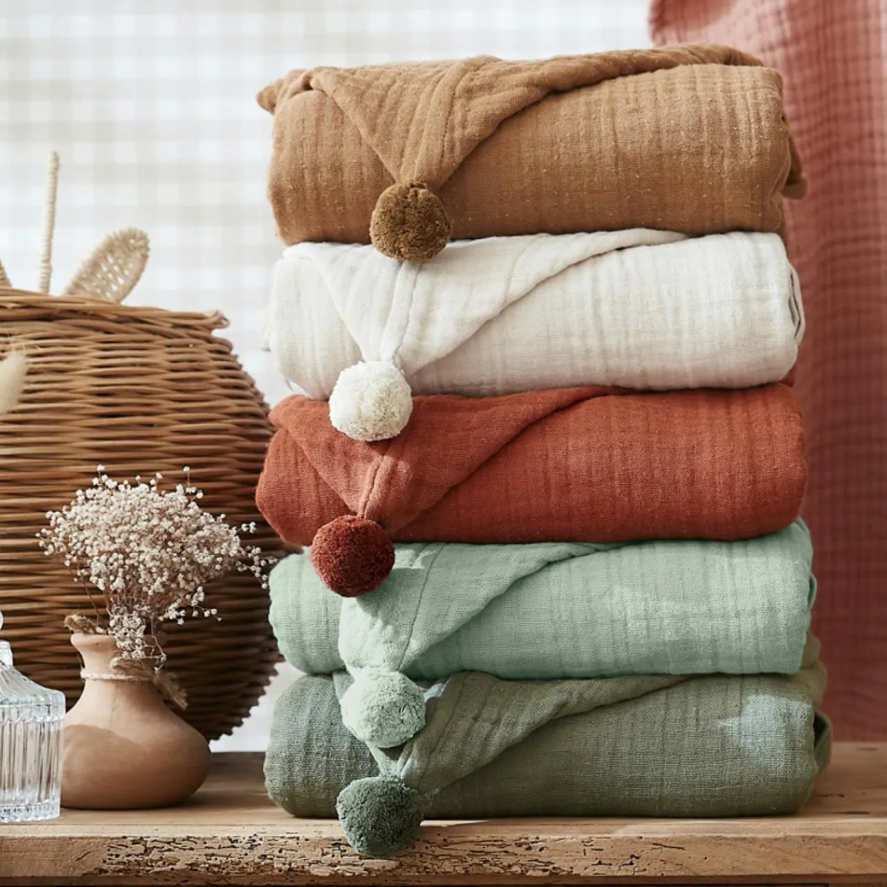 Coussin Et Plaid Enfant|Coussin Et Plaid Enfant|EMINZA Poncho de bain enfant gaze de coton 6/10 ans Gaïa pampa Beige