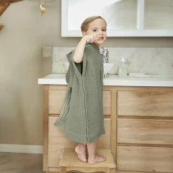 Coussin Et Plaid Enfant|Coussin Et Plaid Enfant|EMINZA Poncho de bain enfant gaze de coton 6/10 ans Gaïa Vert romarin