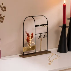 Accessoire Salle De Bain|Objet Déco|Atmosphera, cru017dateur d'intu017drieur Porte bijoux métal et bois (H26 cm) Automne Noir