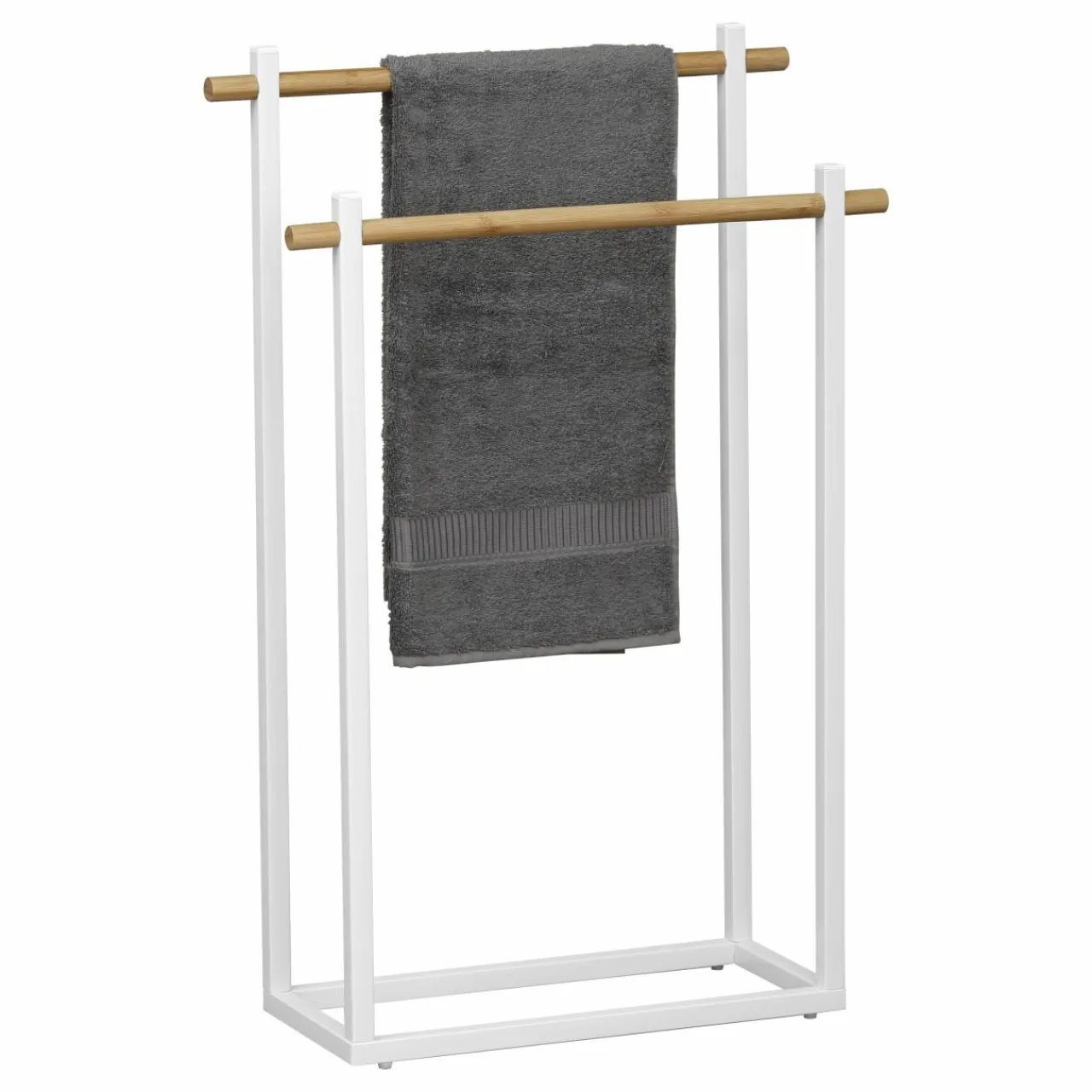 Rangement Salle De Bain|TENDANCE Porte serviette à poser 2 barres (H82 cm) Bambou Blanc