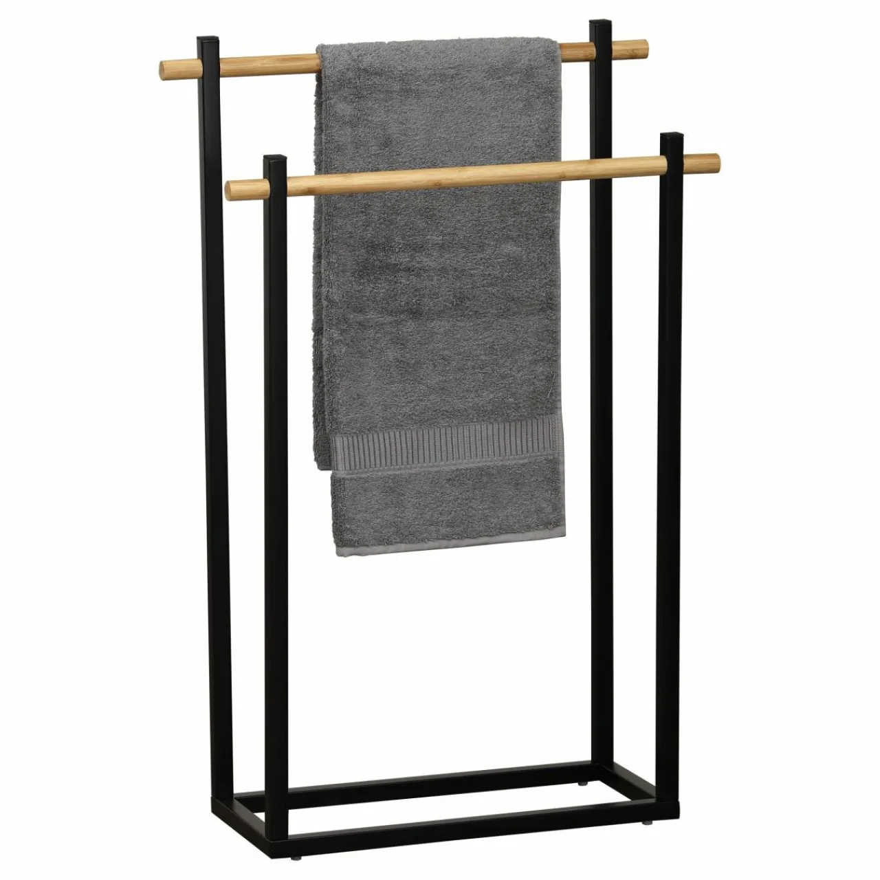 Rangement Salle De Bain|TENDANCE Porte serviette à poser 2 barres (H82 cm) Bambou Noir