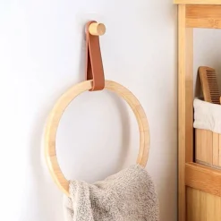 Rangement Salle De Bain|TENDANCE Porte serviette adhésif arrondi (D21 cm) Easy Chic Caramel