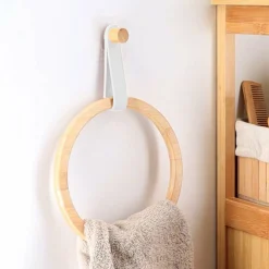 Rangement Salle De Bain|TENDANCE Porte serviette adhésif arrondi (D21 cm) Easy Chic Blanc