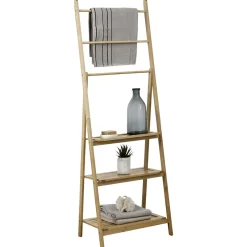 Meuble Salle De Bain|Rangement Salle De Bain|TENDANCE Porte serviette avec tablette de rangement bambou (H152 cm) Hanoï Naturel