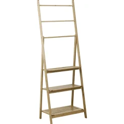 Meuble Salle De Bain|Rangement Salle De Bain|TENDANCE Porte serviette avec tablette de rangement bambou (H152 cm) Hanoï Naturel