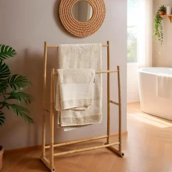 Rangement Salle De Bain|TENDANCE Porte serviette canne de bambou 2 niveaux (H105 cm) Hanoï Naturel