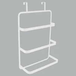 Rangement Salle De Bain|TENDANCE Porte serviette sur porte 3 barres (42 x H69 cm) Métal Blanc