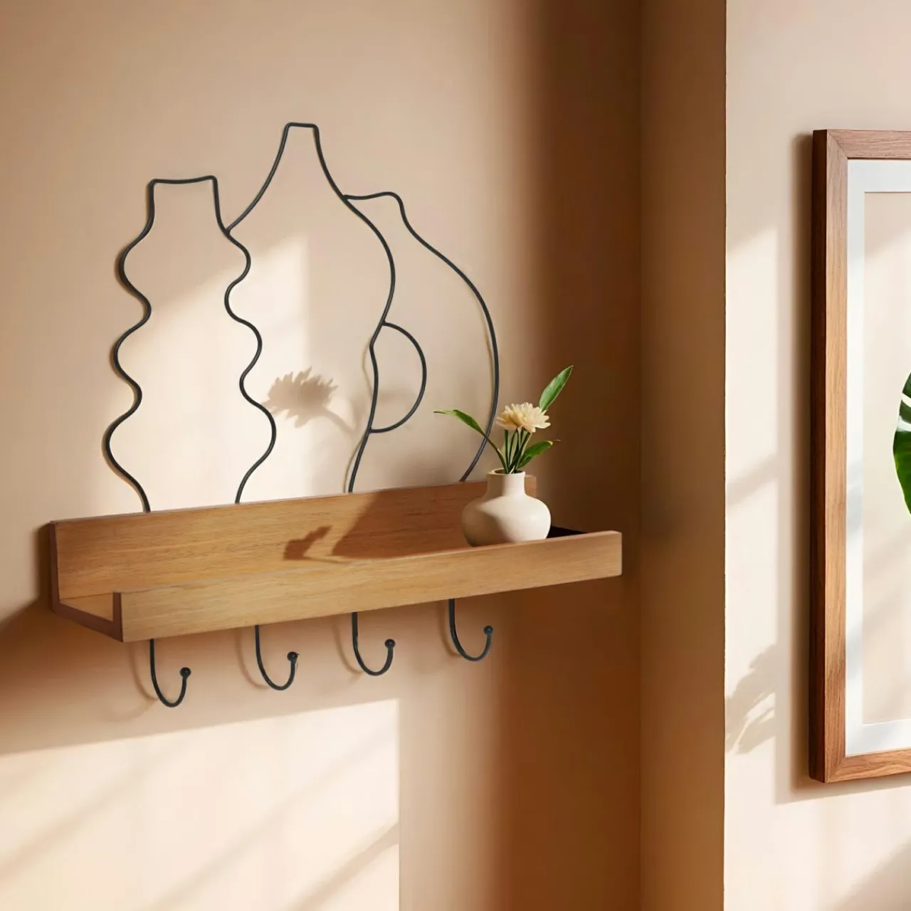 Rangement D'Entrée|Étagère Murale|EMINZA Porte-clé mural avec étagère en bois (42 cm) Design et naturel Noir