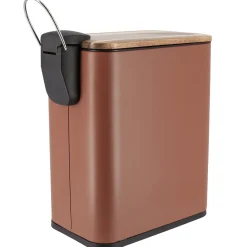 Accessoire Salle De Bain|TENDANCE Poubelle salle de bain métal et acacia Season color Ambre