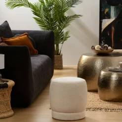 Pouf, Tabouret|Atmosphera, cru017dateur d'intu017drieur Pouf bouclette (D39 cm) Améa Blanc