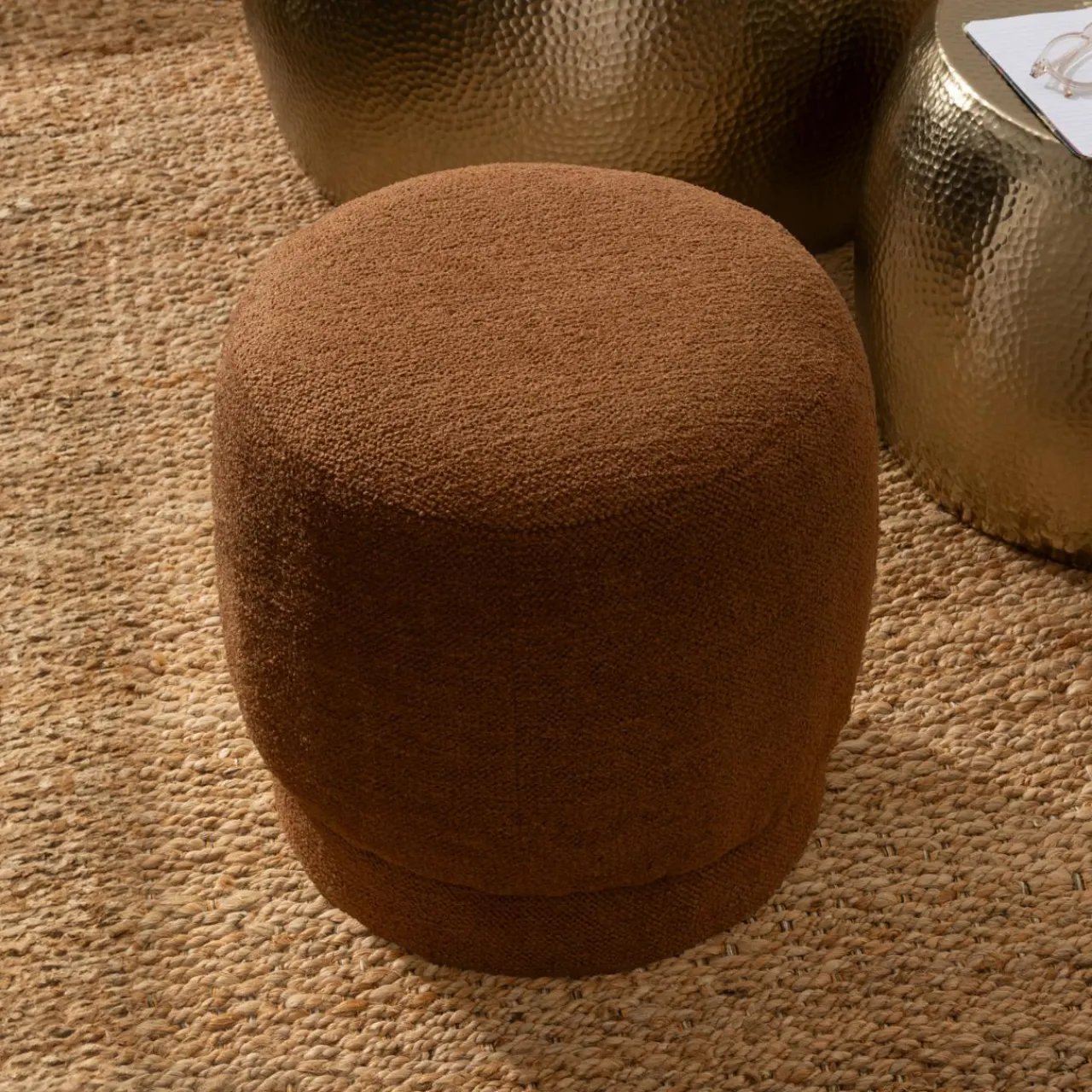 Pouf, Tabouret|Atmosphera, cru017dateur d'intu017drieur Pouf bouclette (D39 cm) Améa Orange