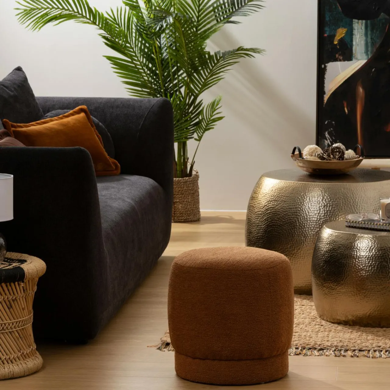 Pouf, Tabouret|Atmosphera, cru017dateur d'intu017drieur Pouf bouclette (D39 cm) Améa Orange