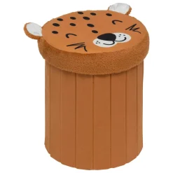 Rangement Enfant|Atmosphera cru017dateur d'intu017drieur for kids Pouf coffre pliant enfant (H38 cm) Léopard Marron