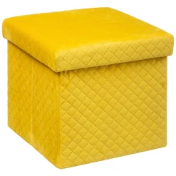 Pouf De Rangement|ATMOSPHERA Pouf pliant Velours Jack Jaune