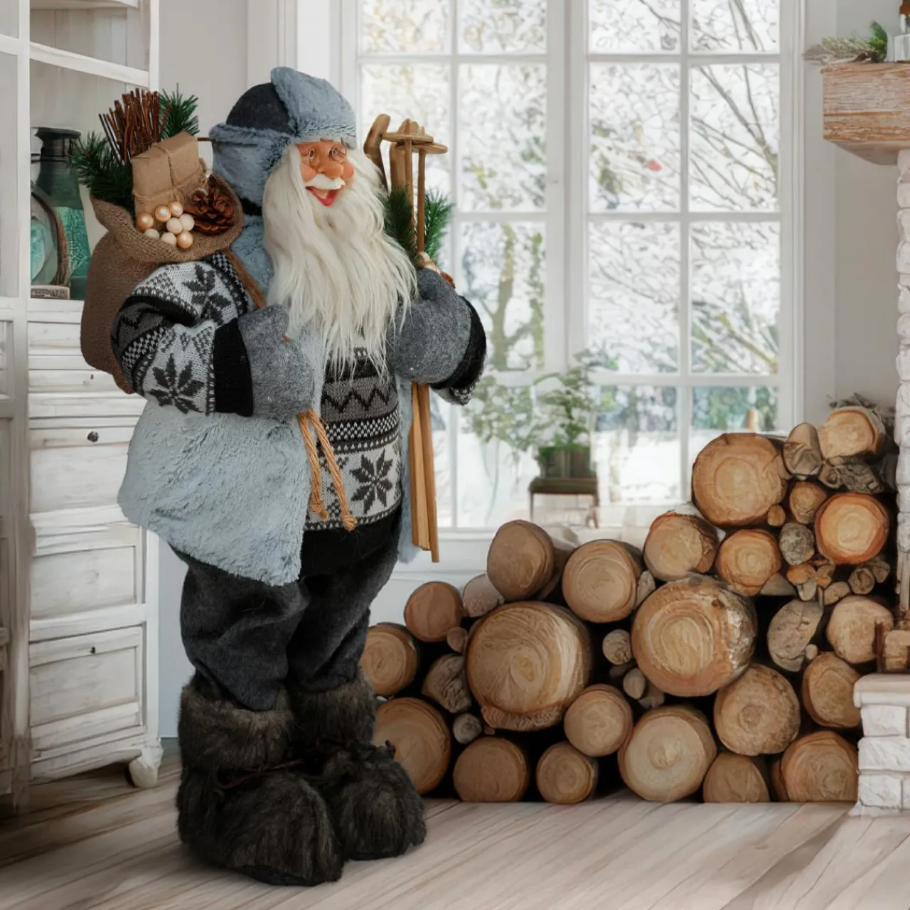 Personnage, Objet Grand Format|Père Noël, Animaux Et Personnage|Feeric Lights & Christmas Père Noël déco traditionnel (H120 cm) Arnold Gris