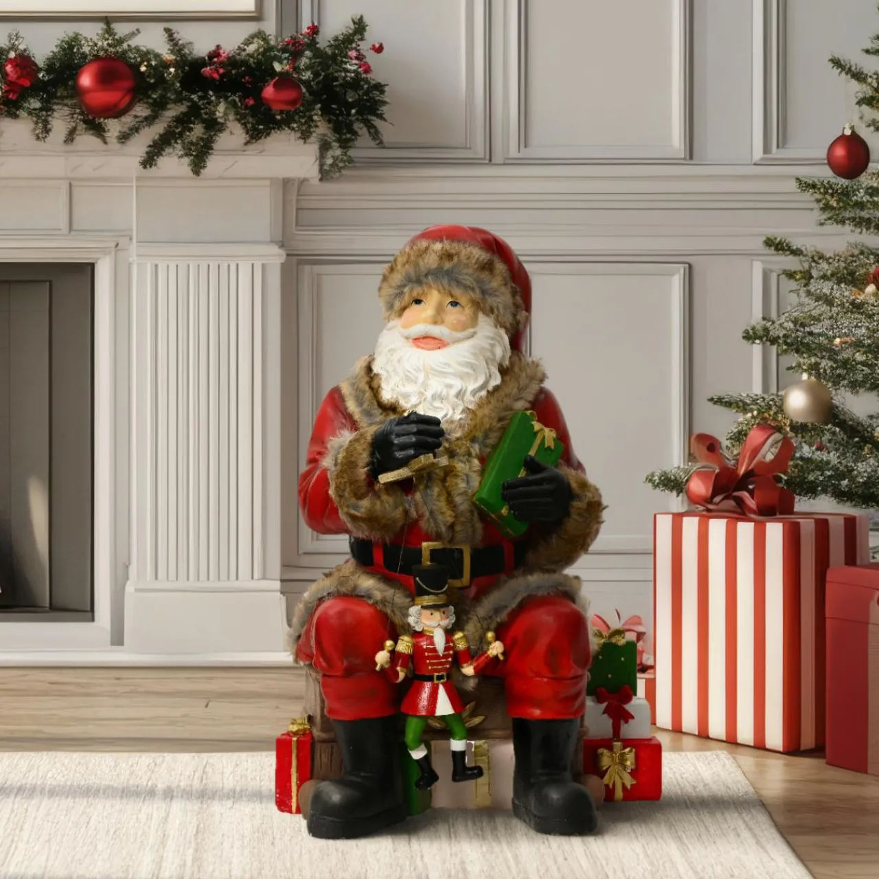 Père Noël, Animaux Et Personnage|EMINZA Père Noël traditionnel (H80 cm) Casse-noisette Marionnette Rouge