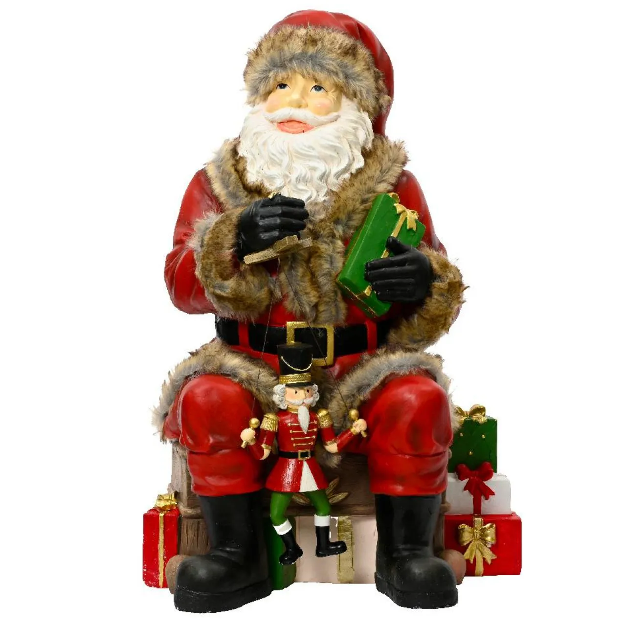 Père Noël, Animaux Et Personnage|EMINZA Père Noël traditionnel (H80 cm) Casse-noisette Marionnette Rouge
