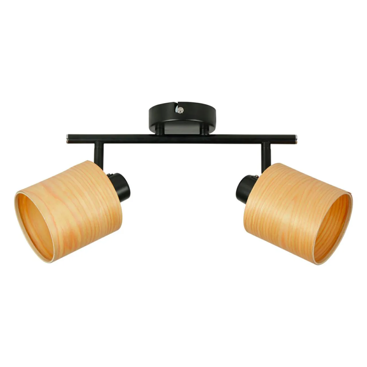 Applique|OSTARIA Rampe de spot 2 abat-jours métal et bois (L31 cm) Alaska Noir