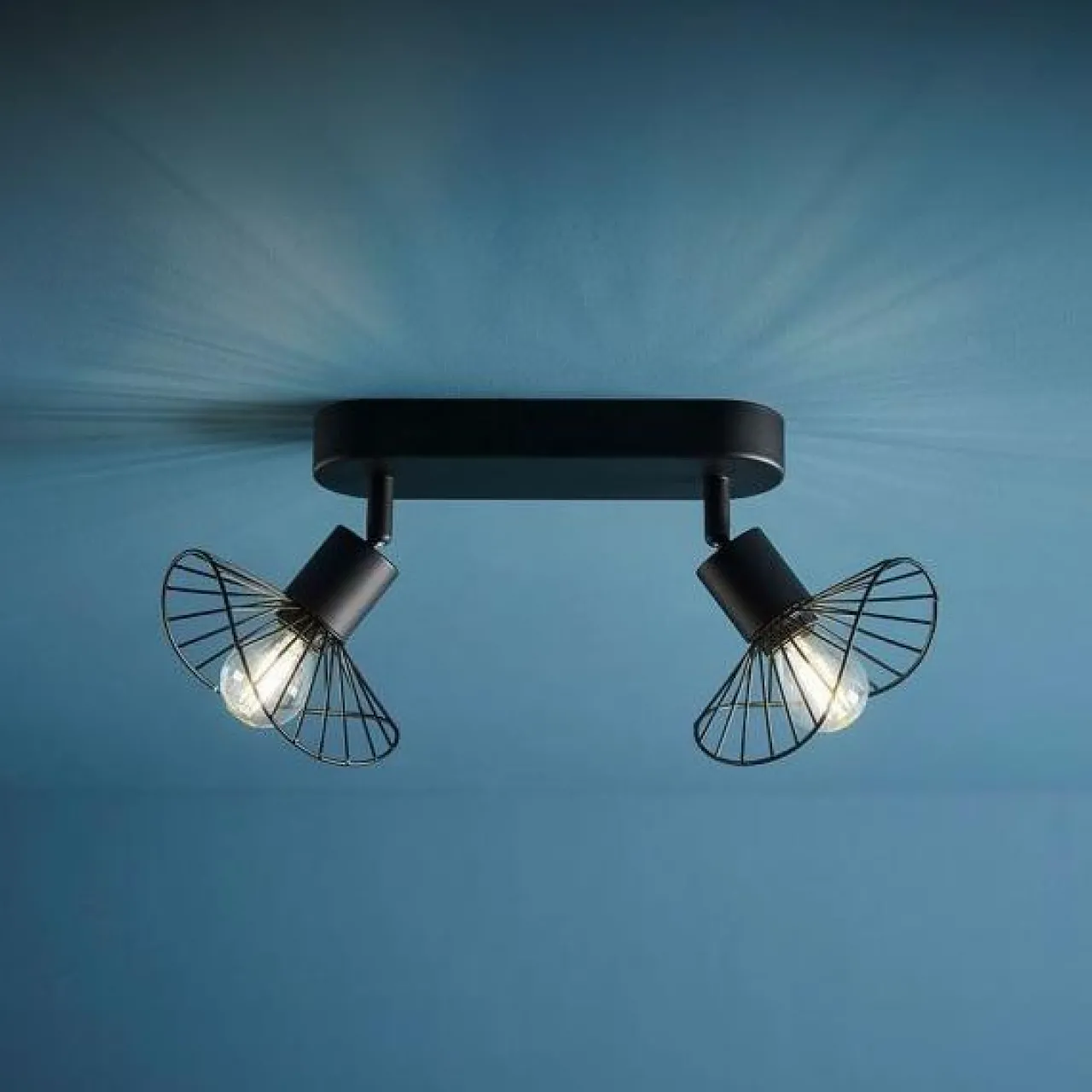 Applique|OSTARIA Rampe de spot 2 abat-jours (L24 cm) Capeline Noir