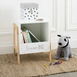 Petit Meuble Enfant|ATMOSPHERA Rangement enfant casier bois (H40 cm) Ecriture Blanc