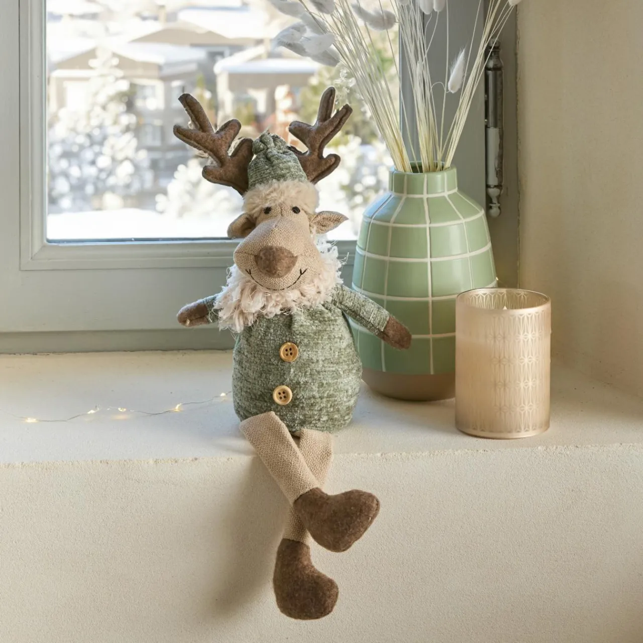 Père Noël, Animaux Et Personnage|KAEMINGK Renne de Noël à asseoir (H38 cm) Monsieur Chic Beige