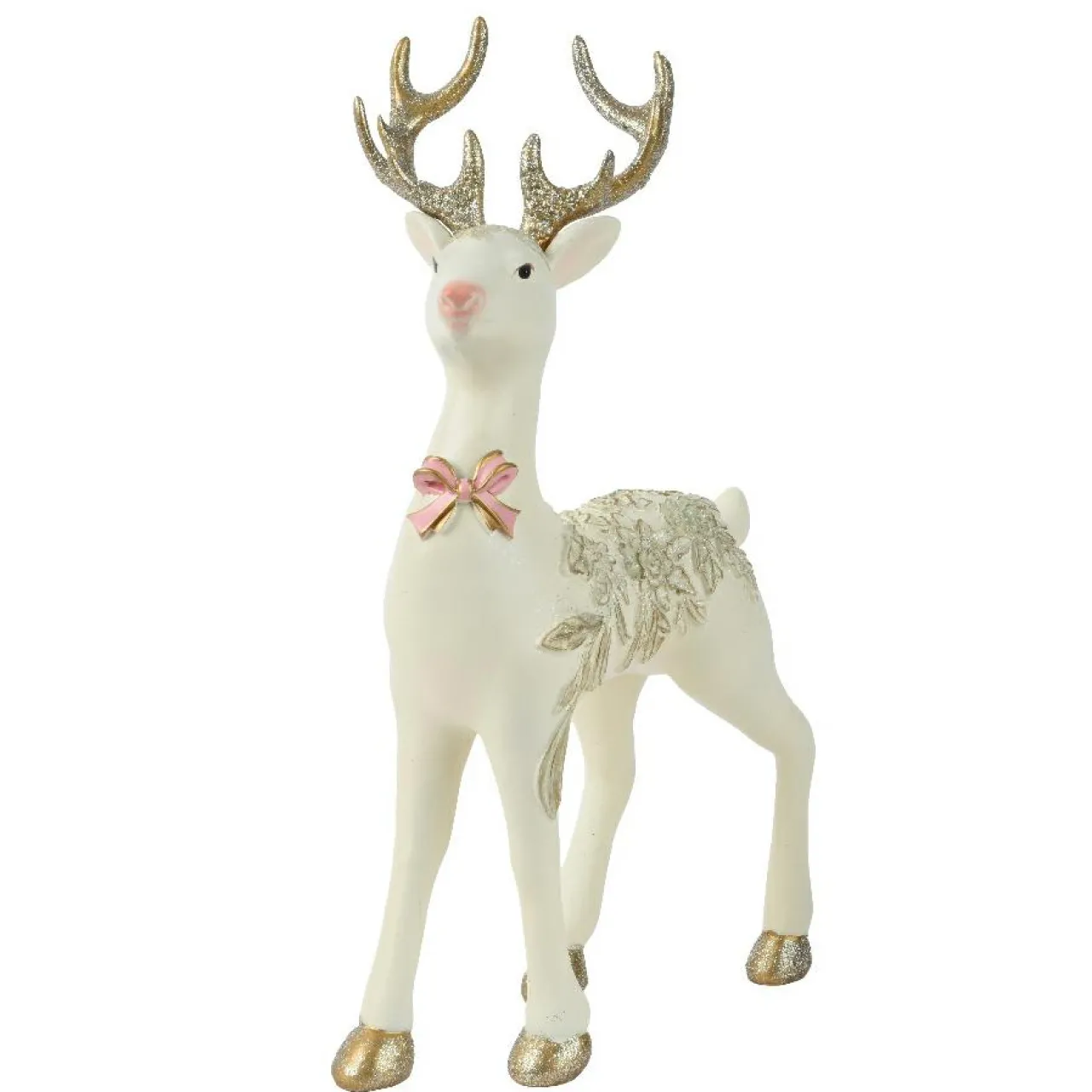 Déco De Table|Père Noël, Animaux Et Personnage|KAEMINGK Renne de Noël (H30 cm) Prince des Bois et rose Blanc