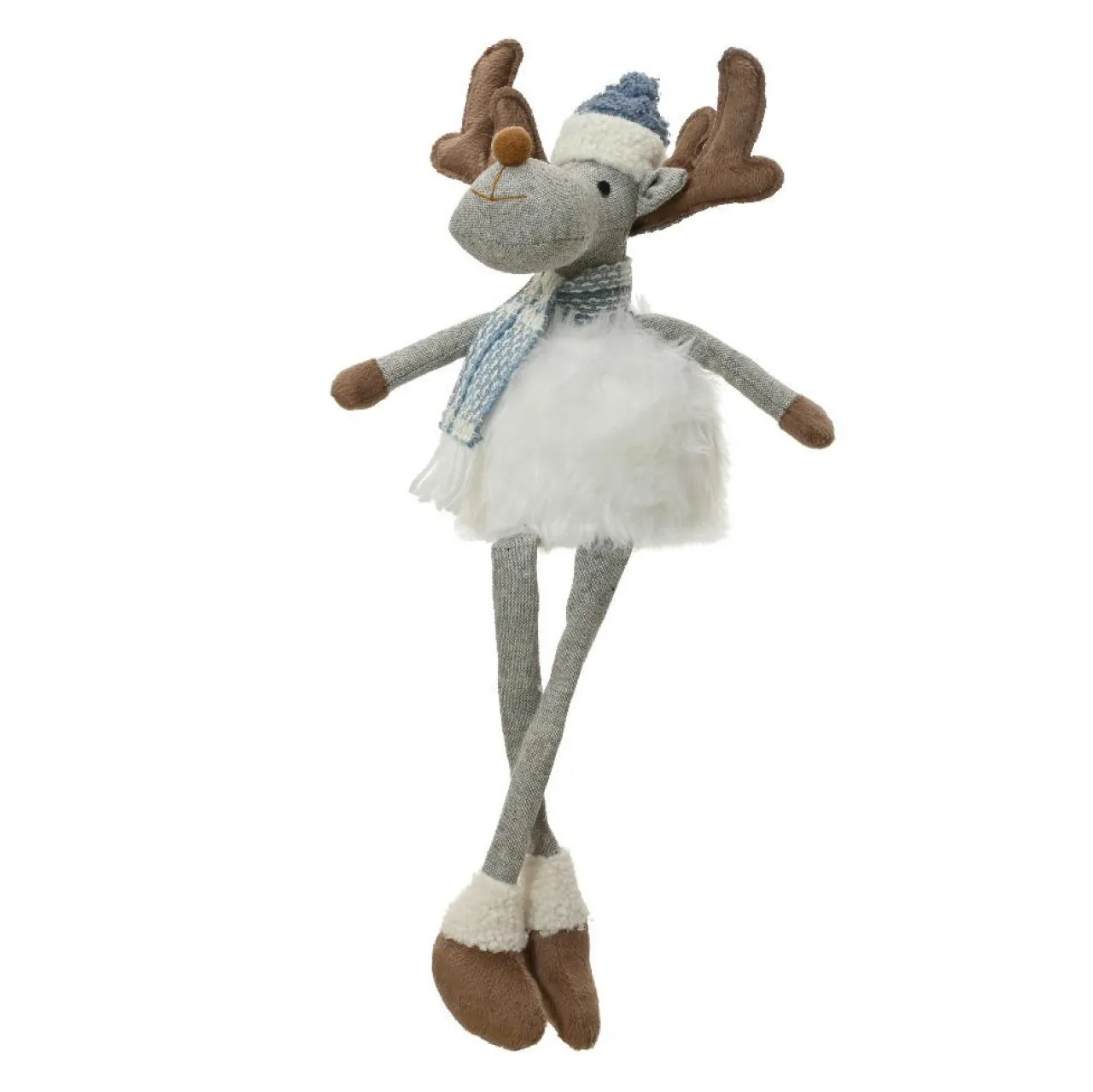 Père Noël, Animaux Et Personnage|KAEMINGK Renne de Noël jambes souples (H51 cm) Stan et fourrure blanche Gris