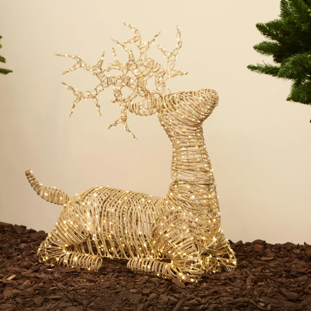 Personnage, Objet Grand Format|Déco Et Objet Lumineux|EMINZA Renne lumineux 630 Led (H88 cm) Dan résine tressée et Blanc chaud Naturel