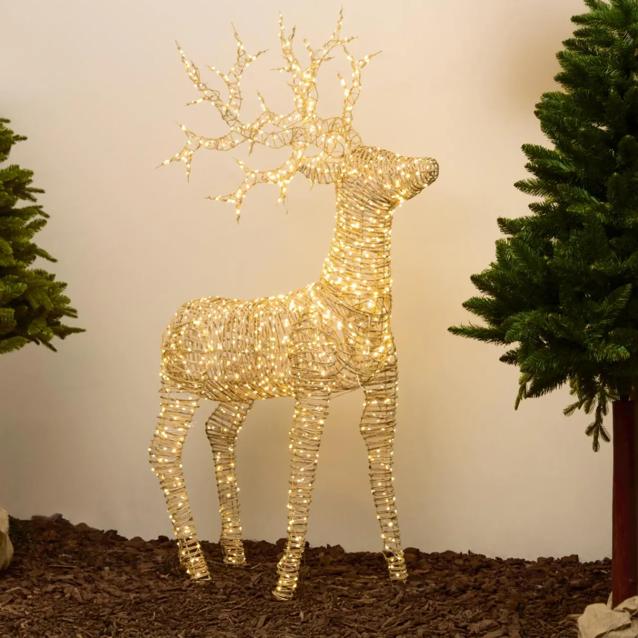 Personnage, Objet Grand Format|Déco Et Objet De Noël|EMINZA Renne lumineux 1320 Micro LED (H180cm) Stan résine tressée Blanc chaud Naturel