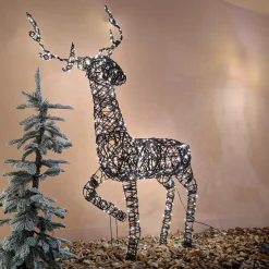 Personnage, Objet Grand Format|Déco Et Objet Lumineux|EMINZA Renne lumineux 360 Micro LED (H124 cm) Glenn résine tressée Brun Blanc chaud Marron