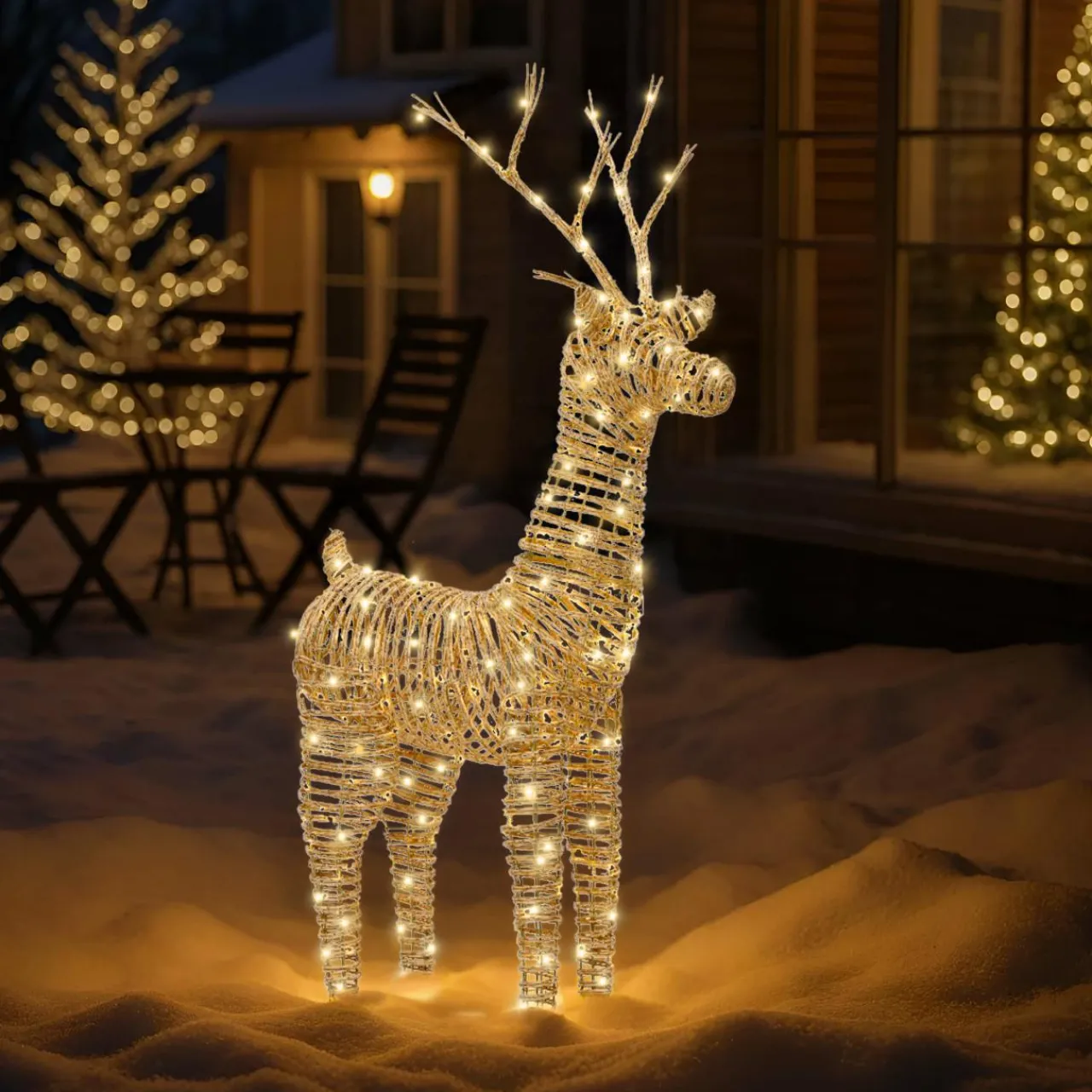 Père Noël, Animaux Et Personnage|Déco Et Objet Lumineux|EMINZA Renne lumineux 360 Micro LED (H104 cm) Dan résine tressée et Blanc chaud Naturel