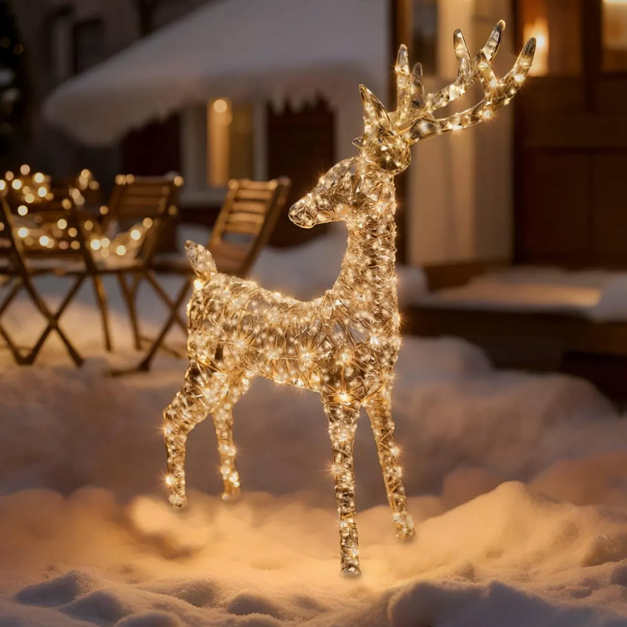 Personnage, Objet Grand Format|Déco Et Objet Lumineux|KAEMINGK Renne lumineux 960 Micro LED (H130 cm) Fuzzle effet flash Blanc chaud Or