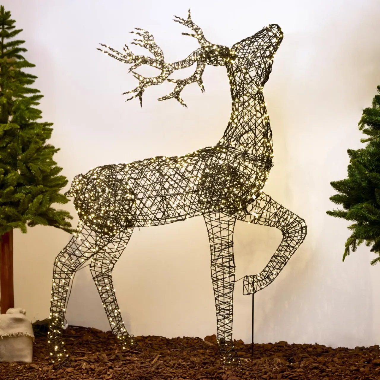 Personnage, Objet Grand Format|Déco Et Objet Lumineux|EMINZA Renne lumineux 1320 Micro LED (H200 cm) Glenn résine tressée Brun Blanc chaud Marron